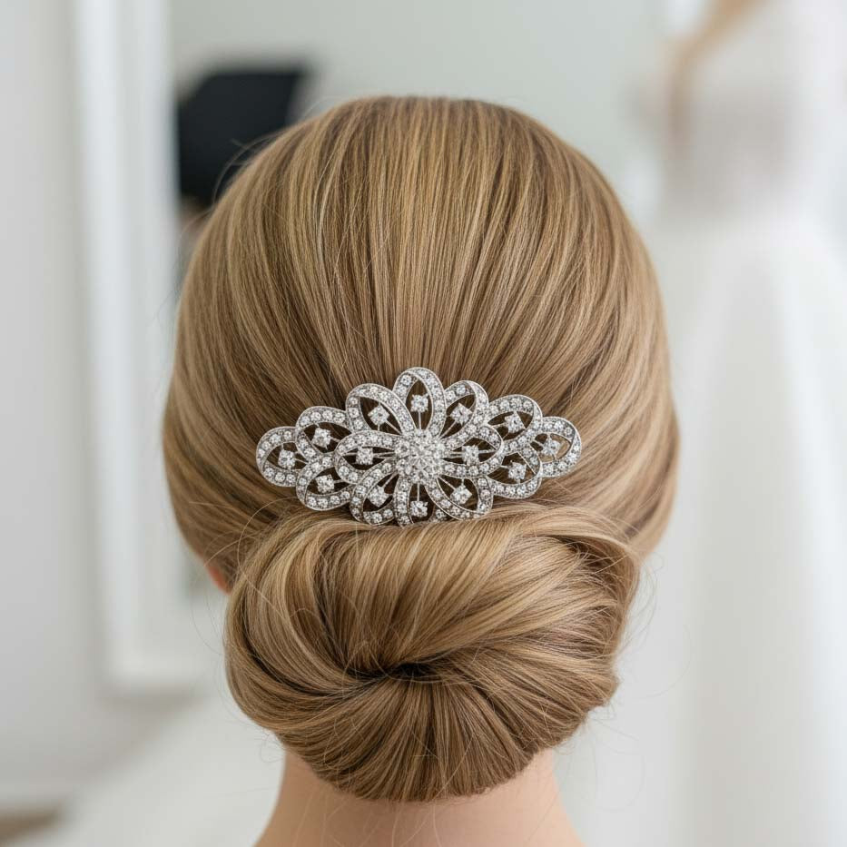 Floral Ribbon Crystal Hair Comb an Ornate Statement Bridal Hair Accessory- Abby