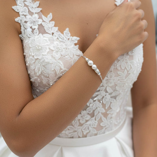 Pearl Bridal Bracelet Silver- Ava