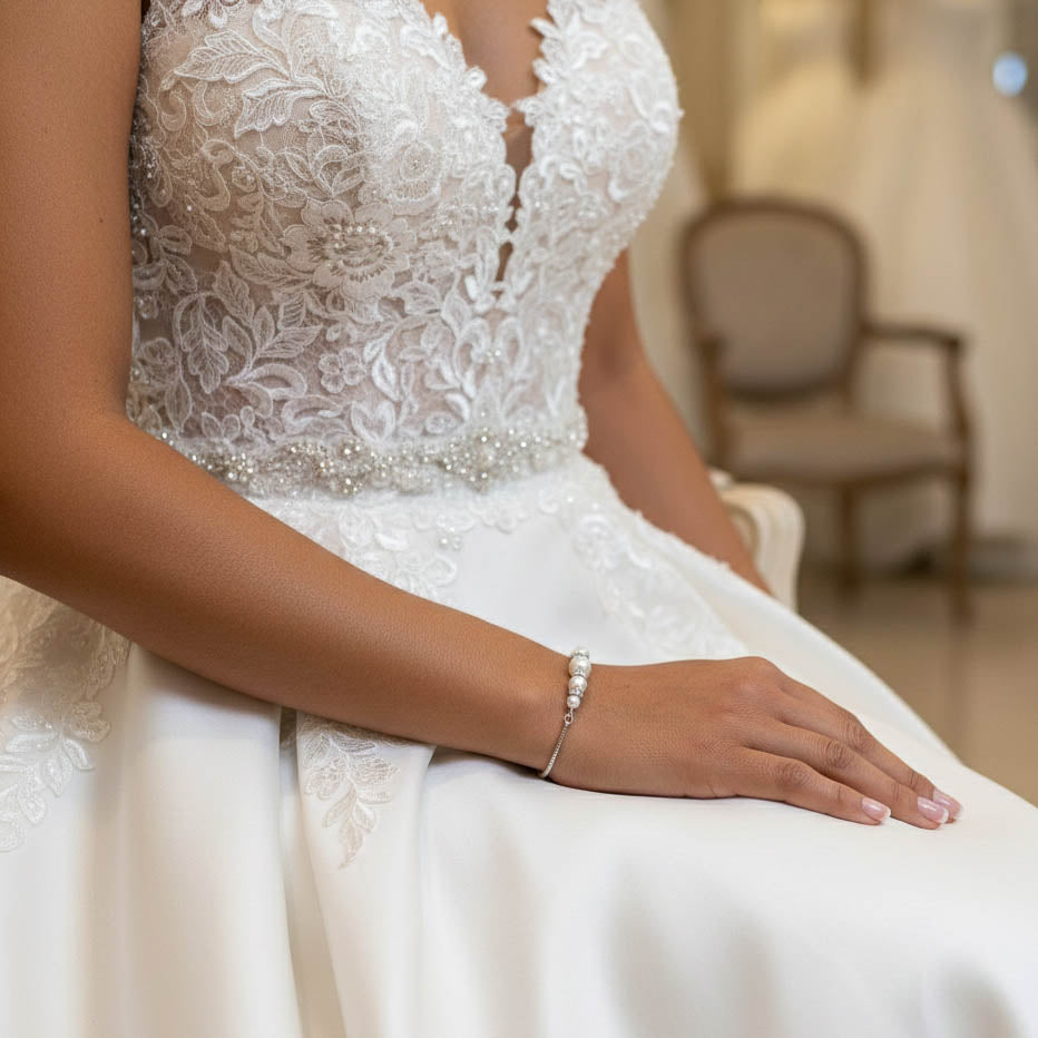 Bracelet de mariée en perles d'argent - Ava