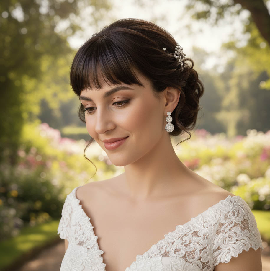Wedding Clip on Earrings with 3 Round CZ Stones- Alaia