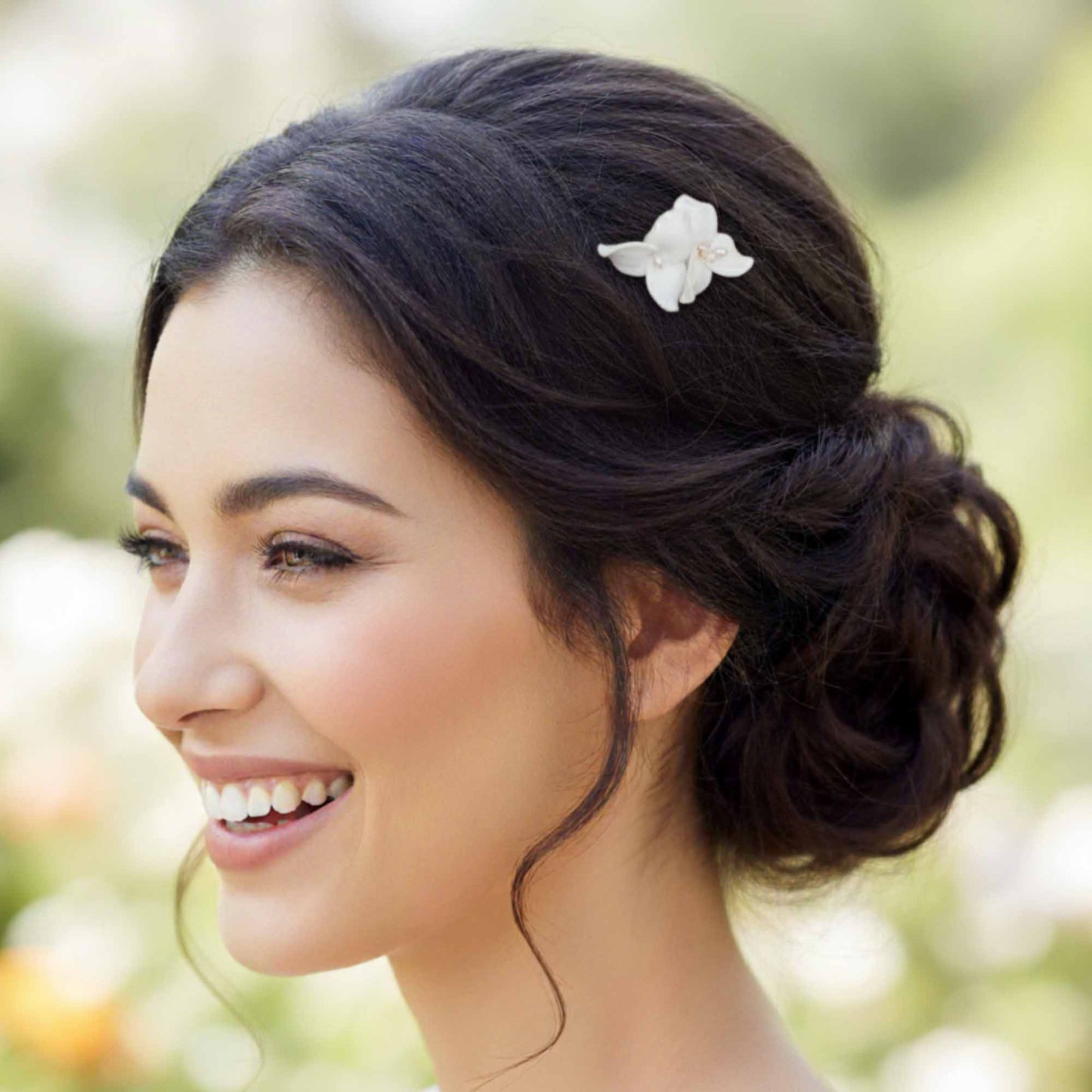 Small Gold Hair Comb with White Flowers and Pearls for Weddings- Alana