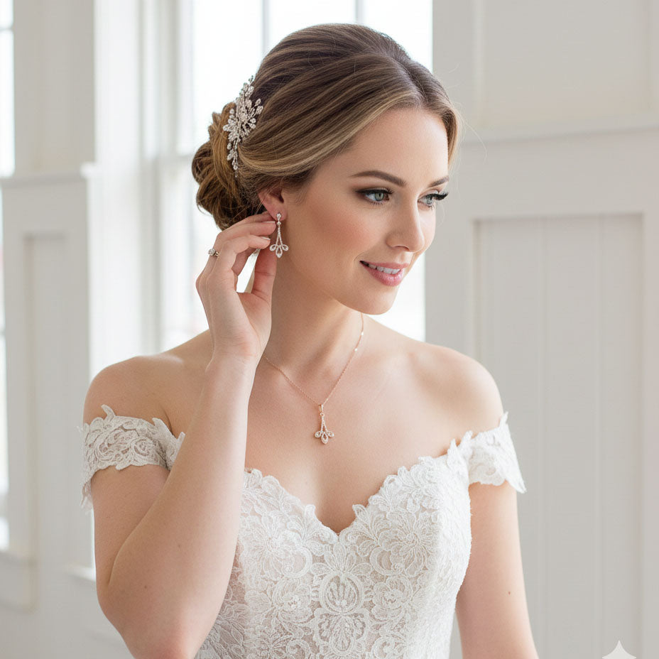 Modern Rose Gold Wedding Jewelry Set for Brides-Allison