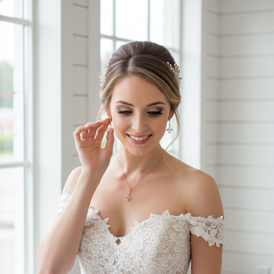 Modern Rose Gold Wedding Jewelry Set for Brides-Allison