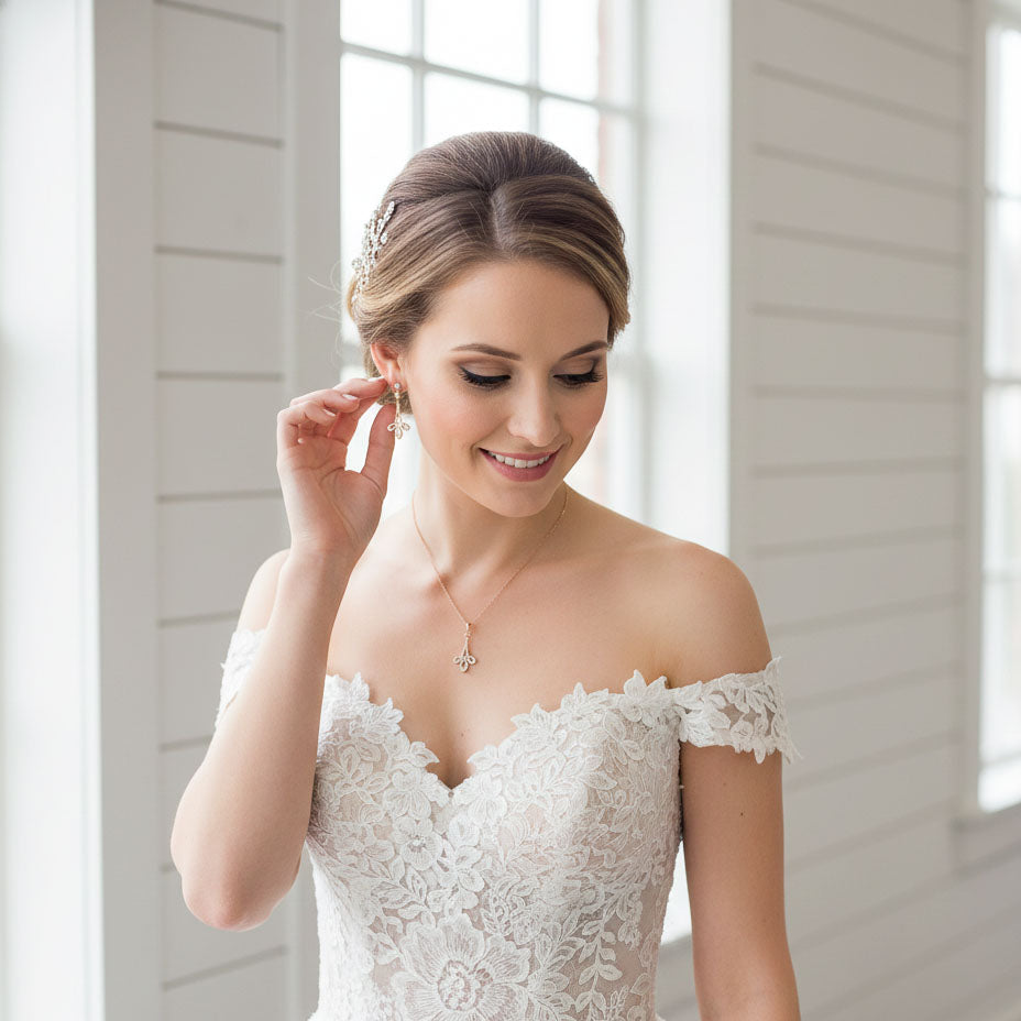 Gold Necklace Set for Wedding with Earrings-Allison