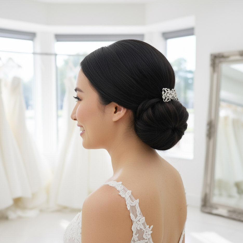 Yellow Gold Art Deco Bridal Hair Comb | Filigree CZ Wedding Veil Comb