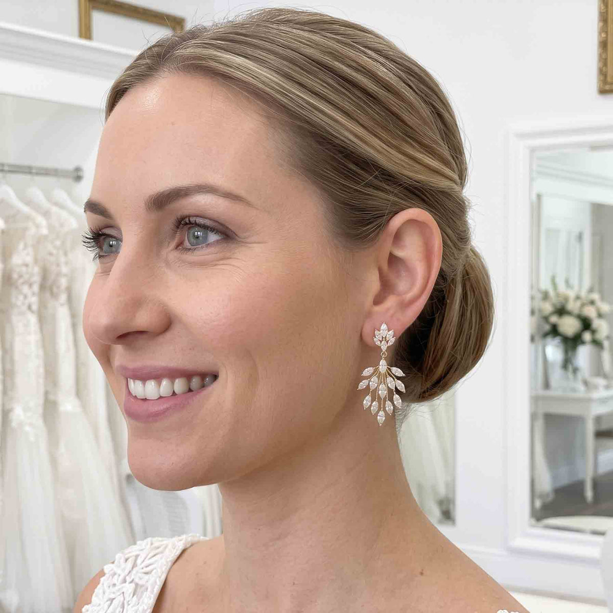 Silver Delicate Marquise Chandelier Earrings - Belle