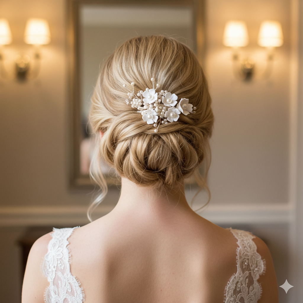 Dainty Flower and Pearl Hair Comb for Weddings-Betty