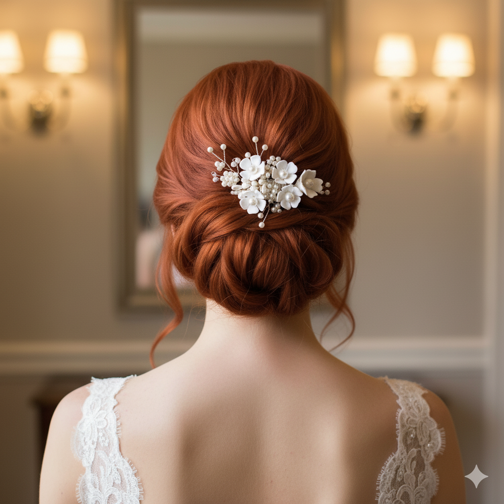 Dainty Flower and Pearl Hair Comb for Weddings-Betty