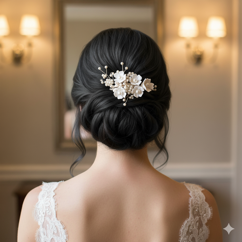 Simple Gold Wedding Hair Comb: A Dainty Floral and Pearl Bridal Accessory-Betty