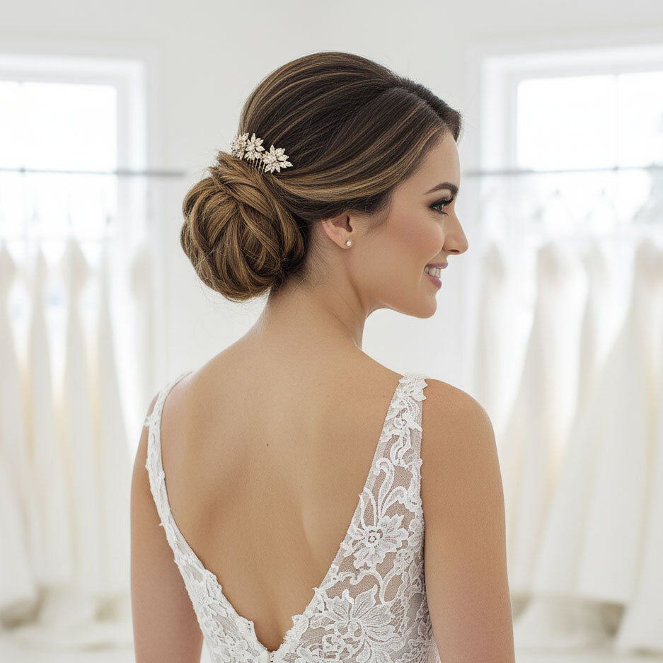 Rose Gold Small Hair Combs for Brides | CZ Wedding Veil Comb - Bridget