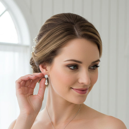 Simple Rose Gold Drop Pearl Earrings- Bronte