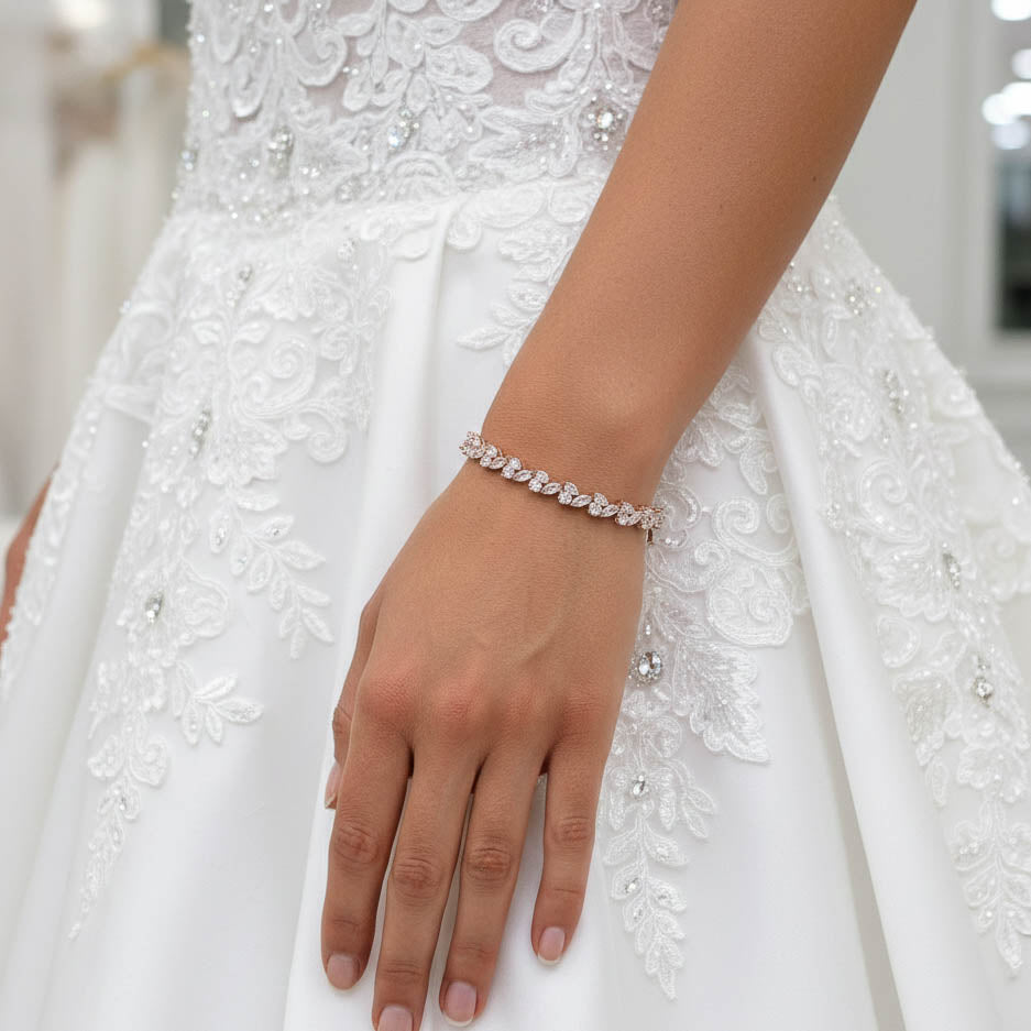 Cubic Zirconia Leaf Tennis Bridal Bracelet-Debra