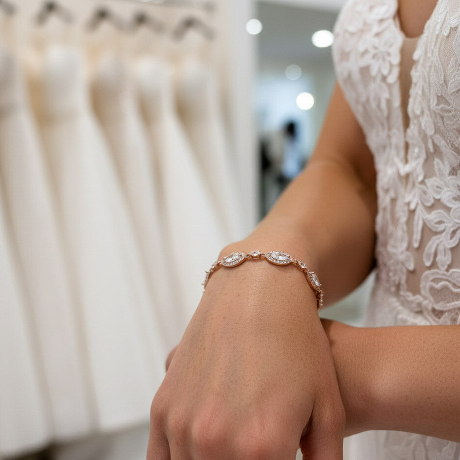 Rose Gold Bracelet in Cubic Zirconia for Brides-Harriet