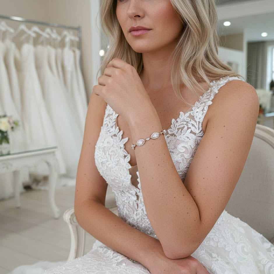 Cubic Zirconia Wedding Bracelet in Silver-Harriet