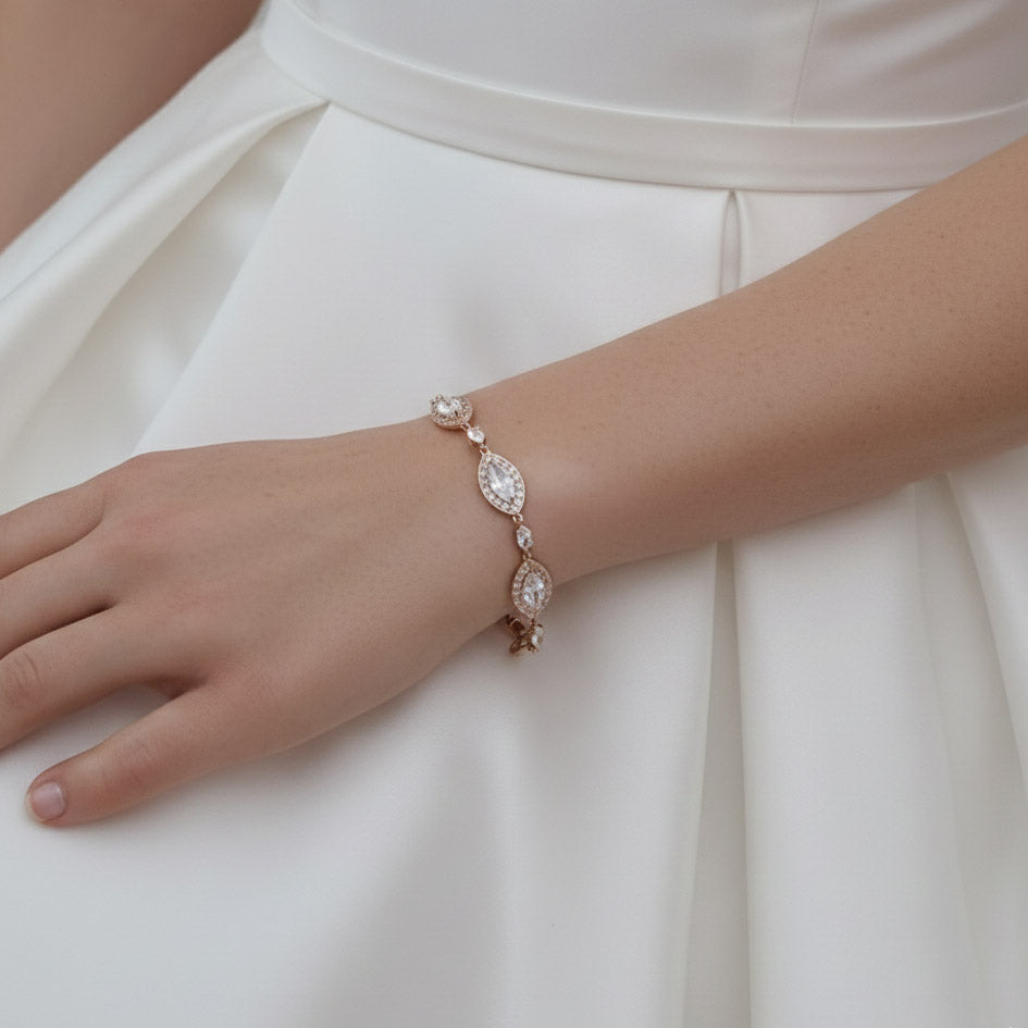 Rose Gold Bracelet in Cubic Zirconia for Brides-Harriet