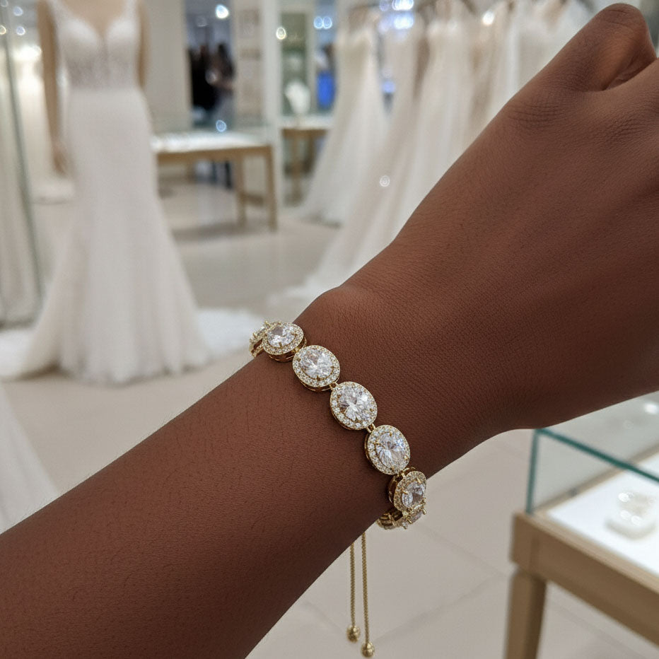 Gold and Cubic Zirconia Bridal Bracelet- Emily