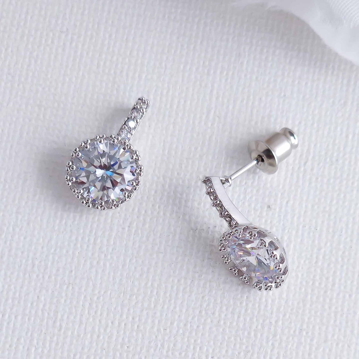 Cubic Zirconia Drop Stud Earrings-Remi