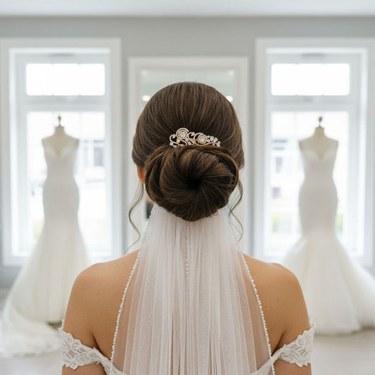 Small Gold Bridal Comb for Veil | 14K Gold & Sparkling Cubic Zirconia Hair Piece - Casey