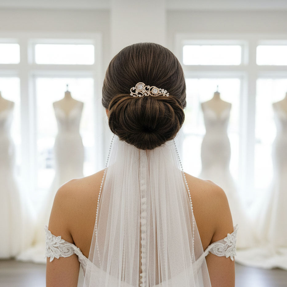 Petit peigne à cheveux de mariage en or rose-Casey