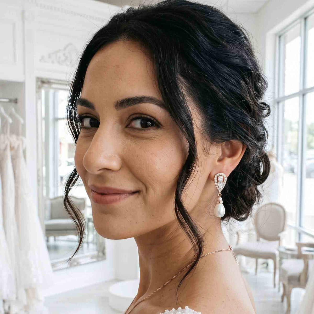 Versatile Rose Gold Pearl Drop Earrings for Wedding & Guests – Cera