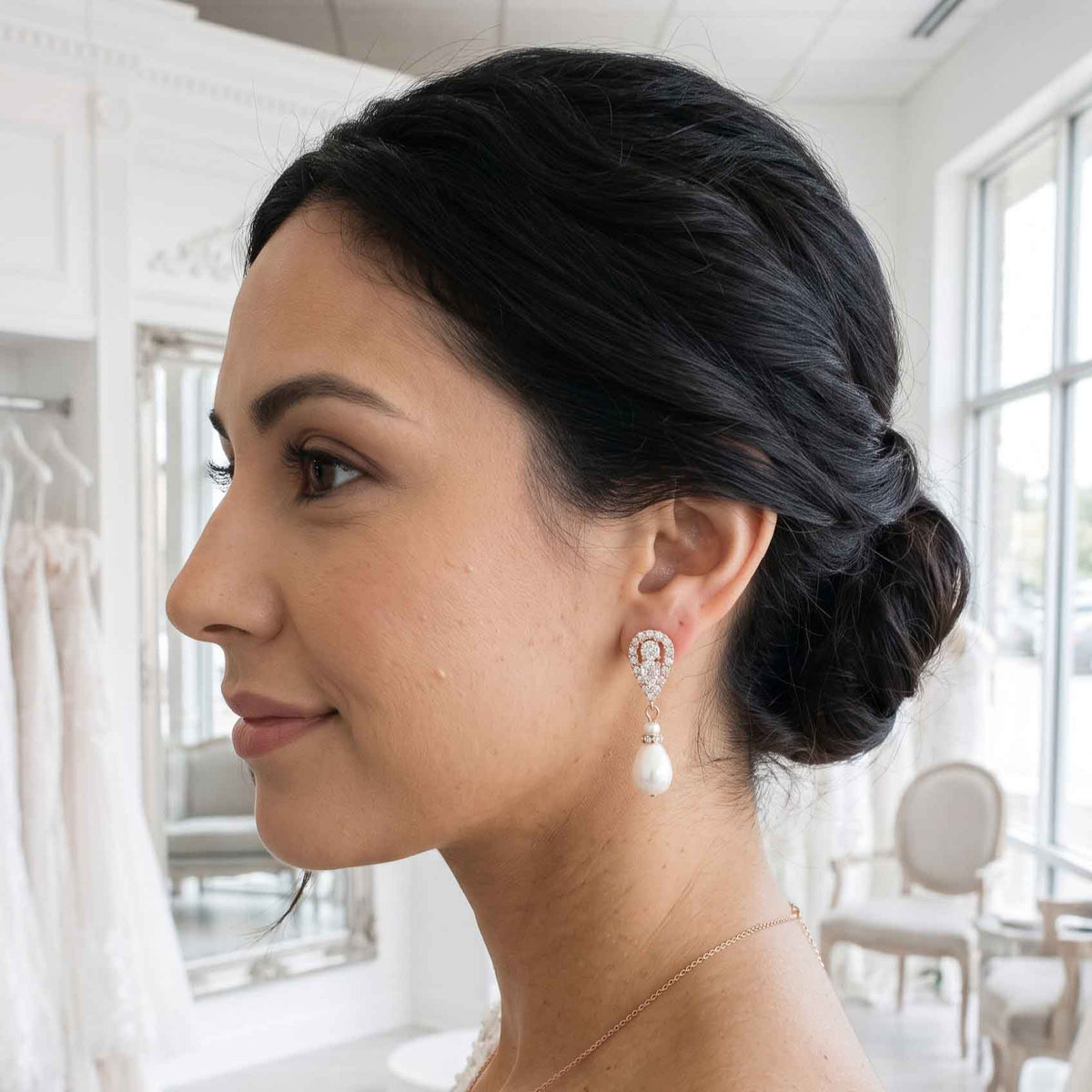 Versatile Rose Gold Pearl Drop Earrings for Wedding & Guests – Cera