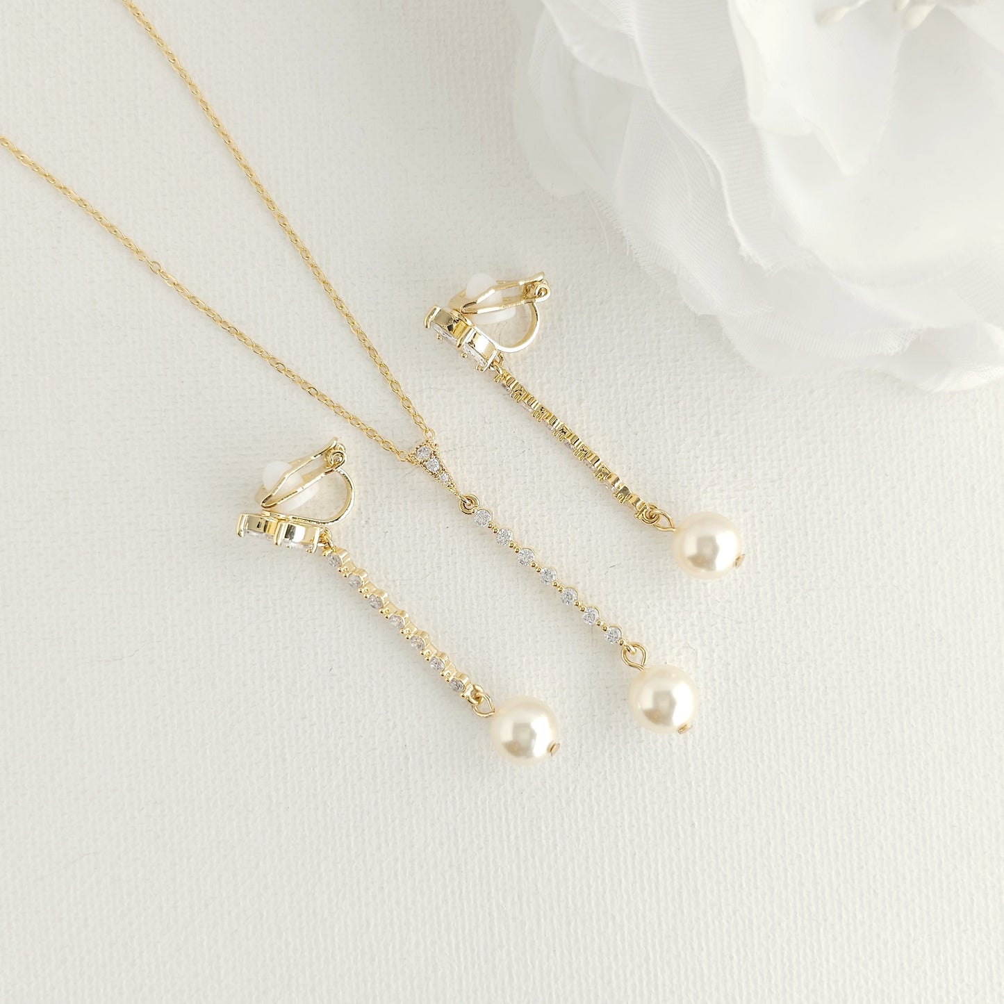 Gold Clip On Bridal Jewelry Set - Jodi