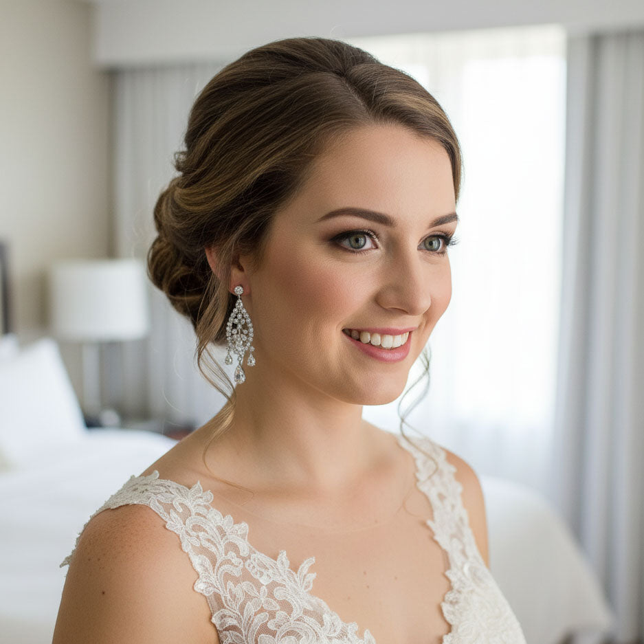 Large Silver Statement Chandelier Earrings for Brides & Woman- Courtney