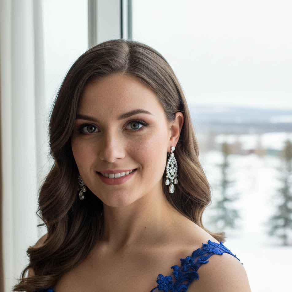 Large Silver Statement Chandelier Earrings for Brides & Woman- Courtney