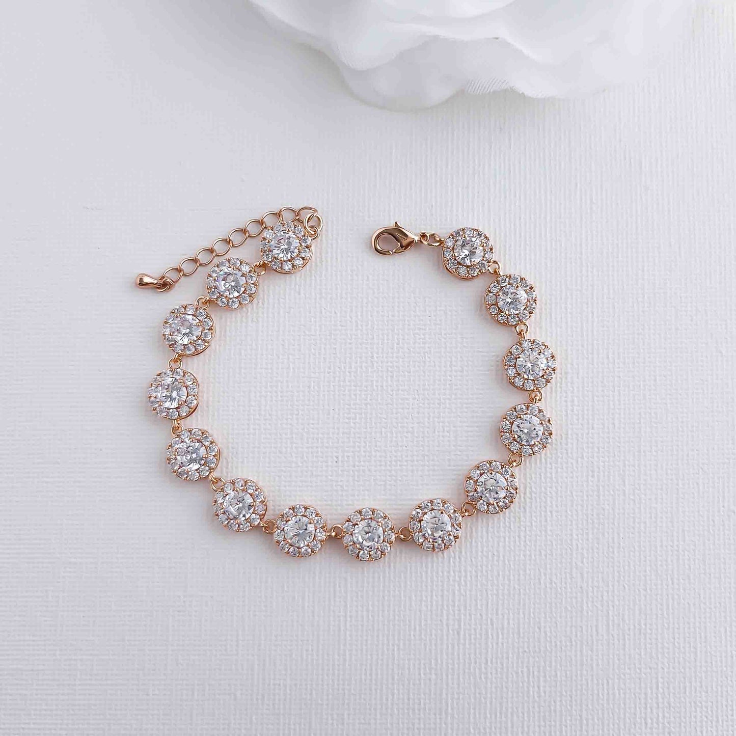 Round Clear Cubic Zirconia Rose Gold Bridal Bracelet for Weddings-Cristle