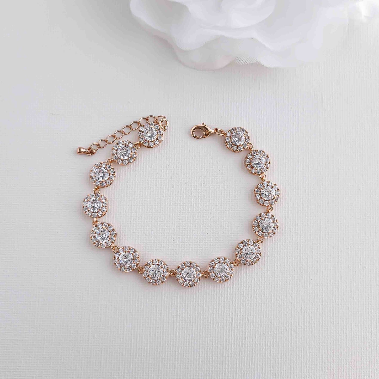 Bracelet de mariée rond en or rose avec zircon cubique transparent pour mariages-Cristle