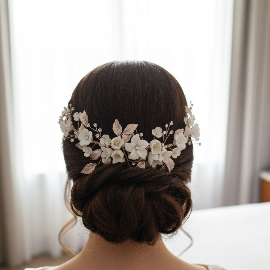 Silver Foral Hair Comb for Brides -Daffodil