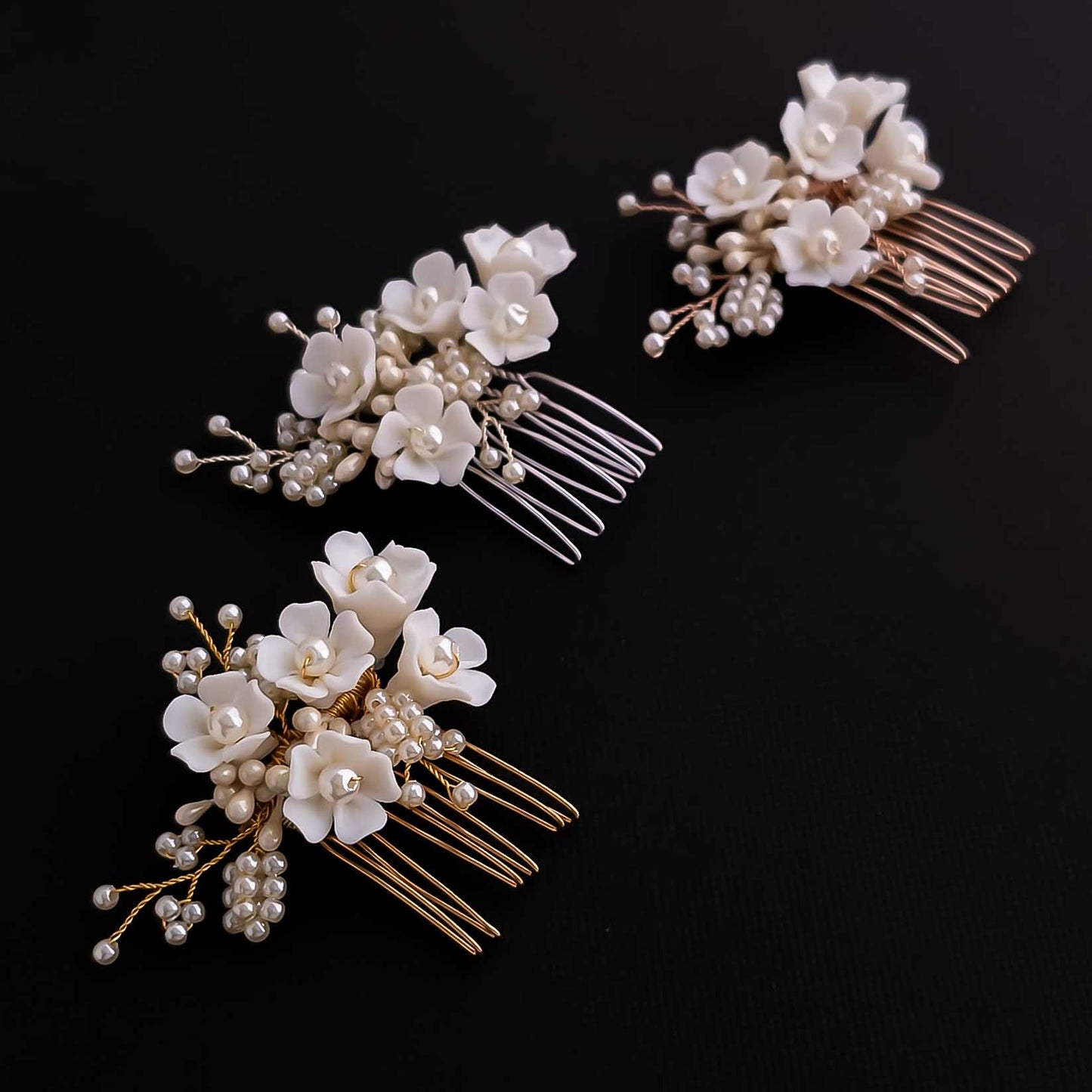 Dainty Flower and Pearl Hair Comb for Weddings-Betty