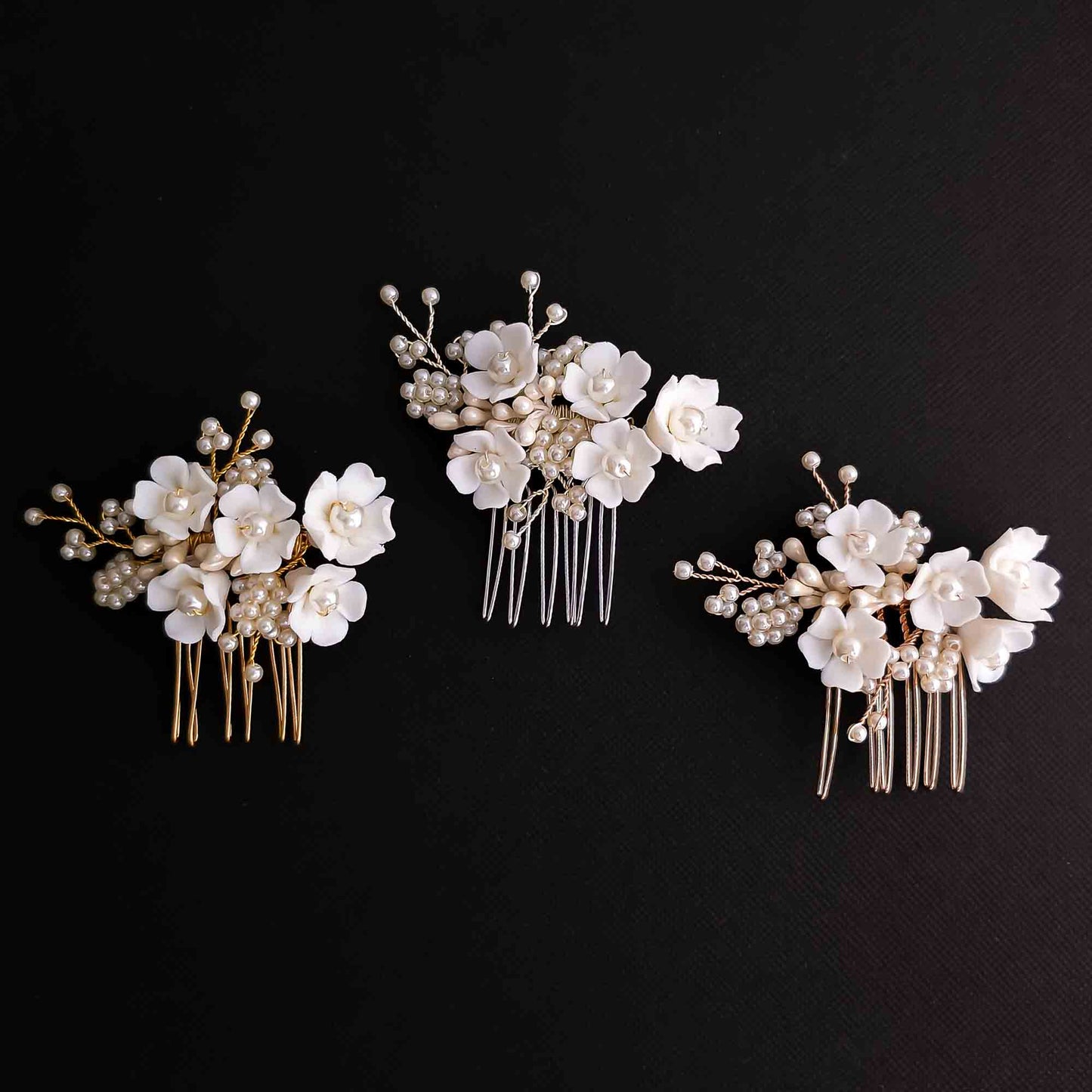 Small Flowers and Pearl Hair Comb in Rose Gold-Betty
