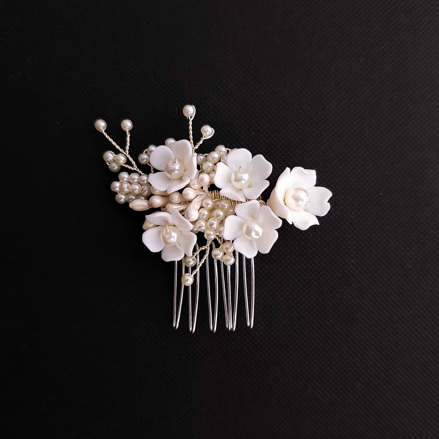Dainty Flower and Pearl Hair Comb for Weddings-Betty
