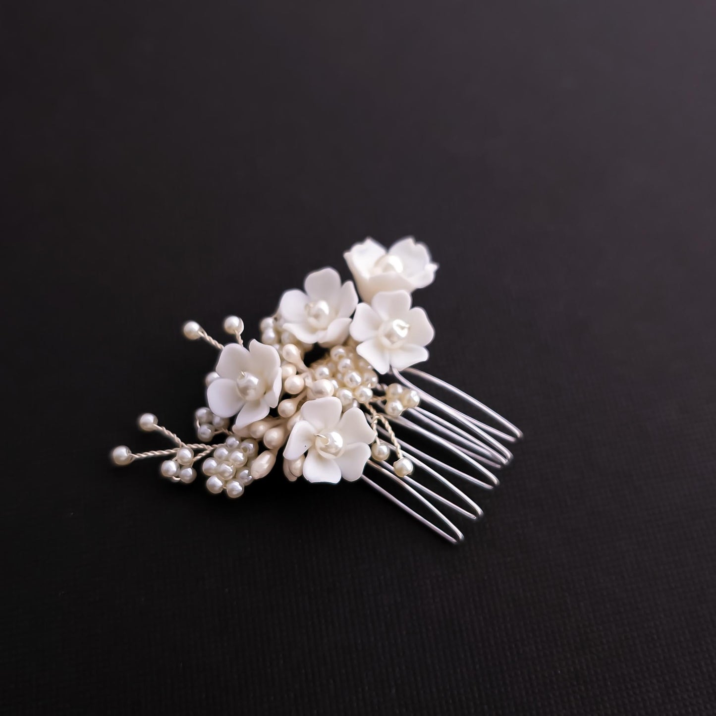 Simple Gold Wedding Hair Comb: A Dainty Floral and Pearl Bridal Accessory-Betty