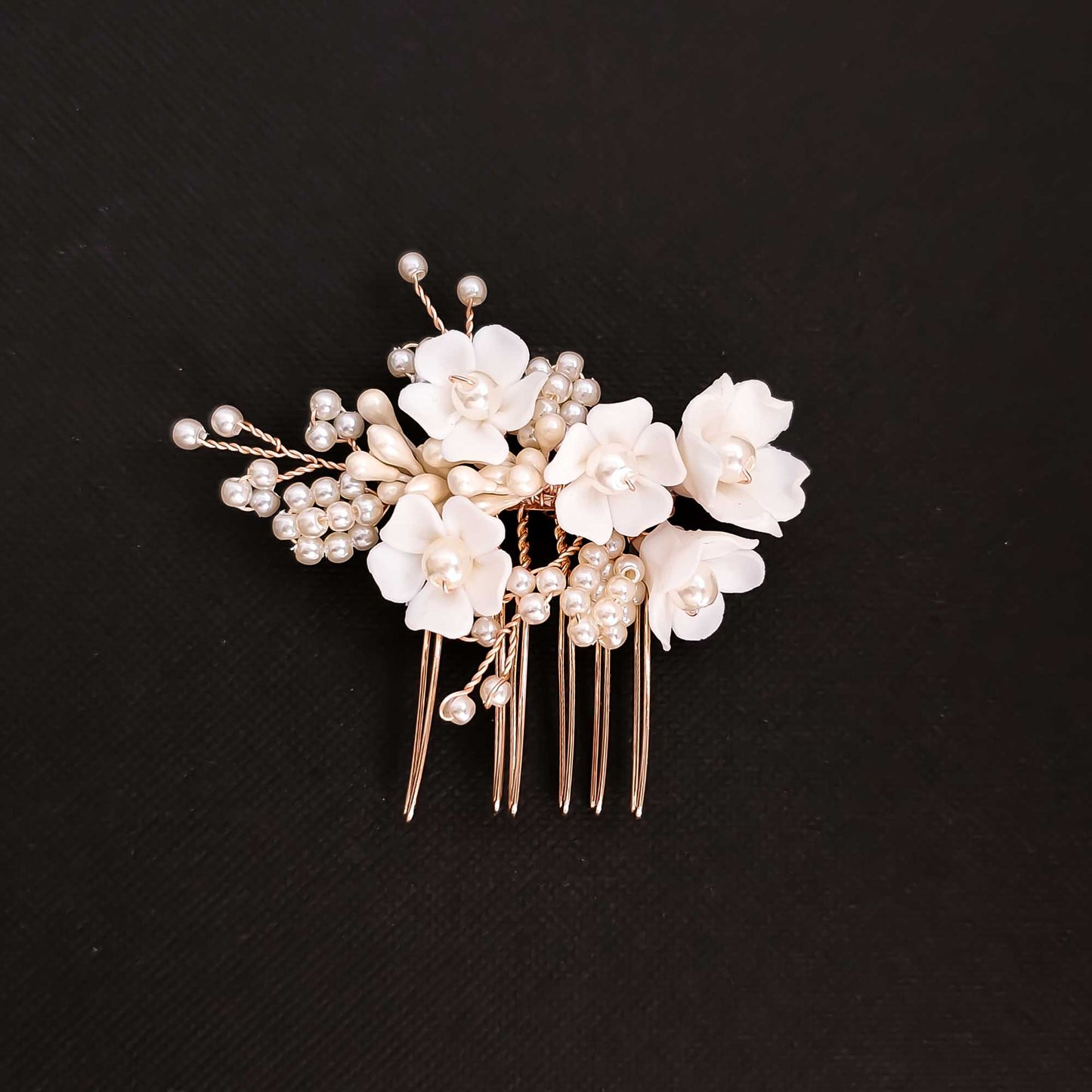 Simple Gold Wedding Hair Comb: A Dainty Floral and Pearl Bridal Accessory-Betty