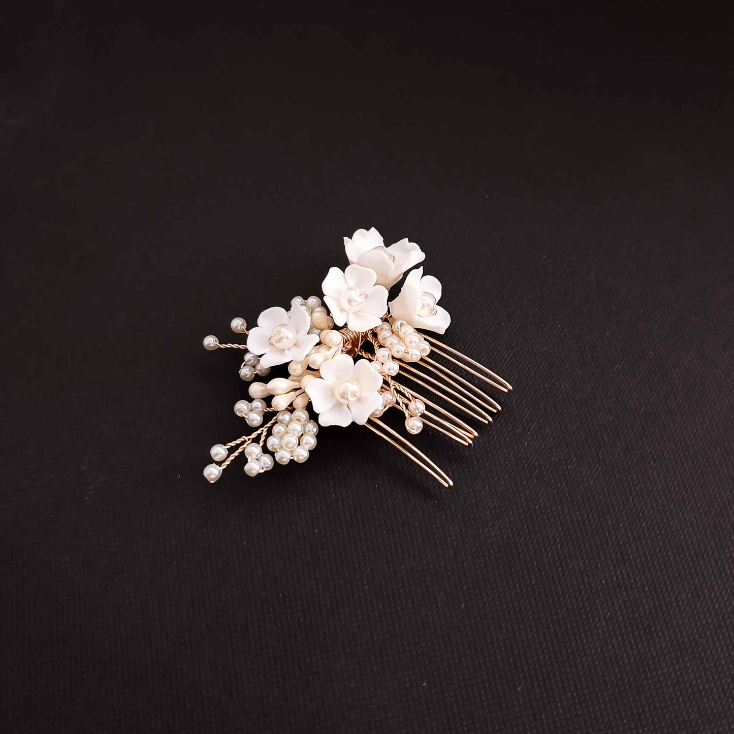 Simple Gold Wedding Hair Comb: A Dainty Floral and Pearl Bridal Accessory-Betty