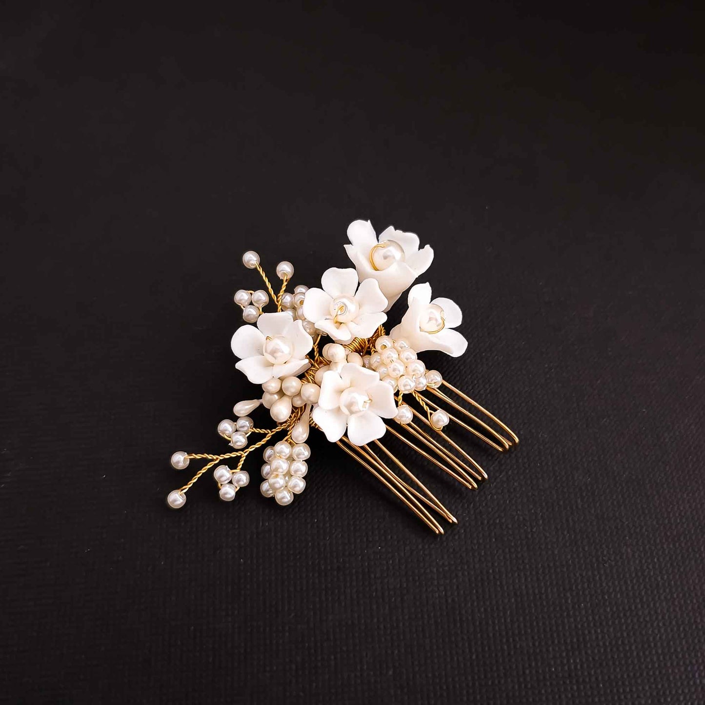 Dainty Flower and Pearl Hair Comb for Weddings-Betty