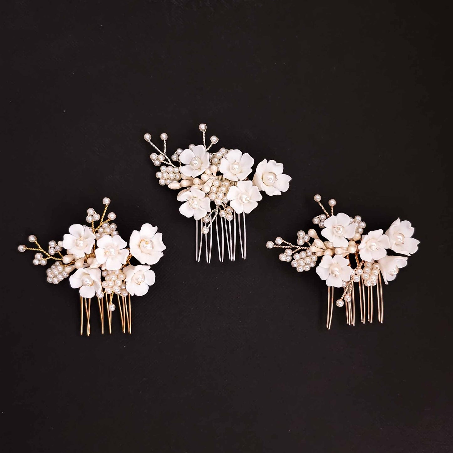 Simple Gold Wedding Hair Comb: A Dainty Floral and Pearl Bridal Accessory-Betty