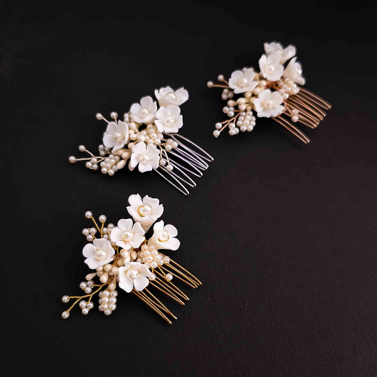 Simple Gold Wedding Hair Comb: A Dainty Floral and Pearl Bridal Accessory-Betty