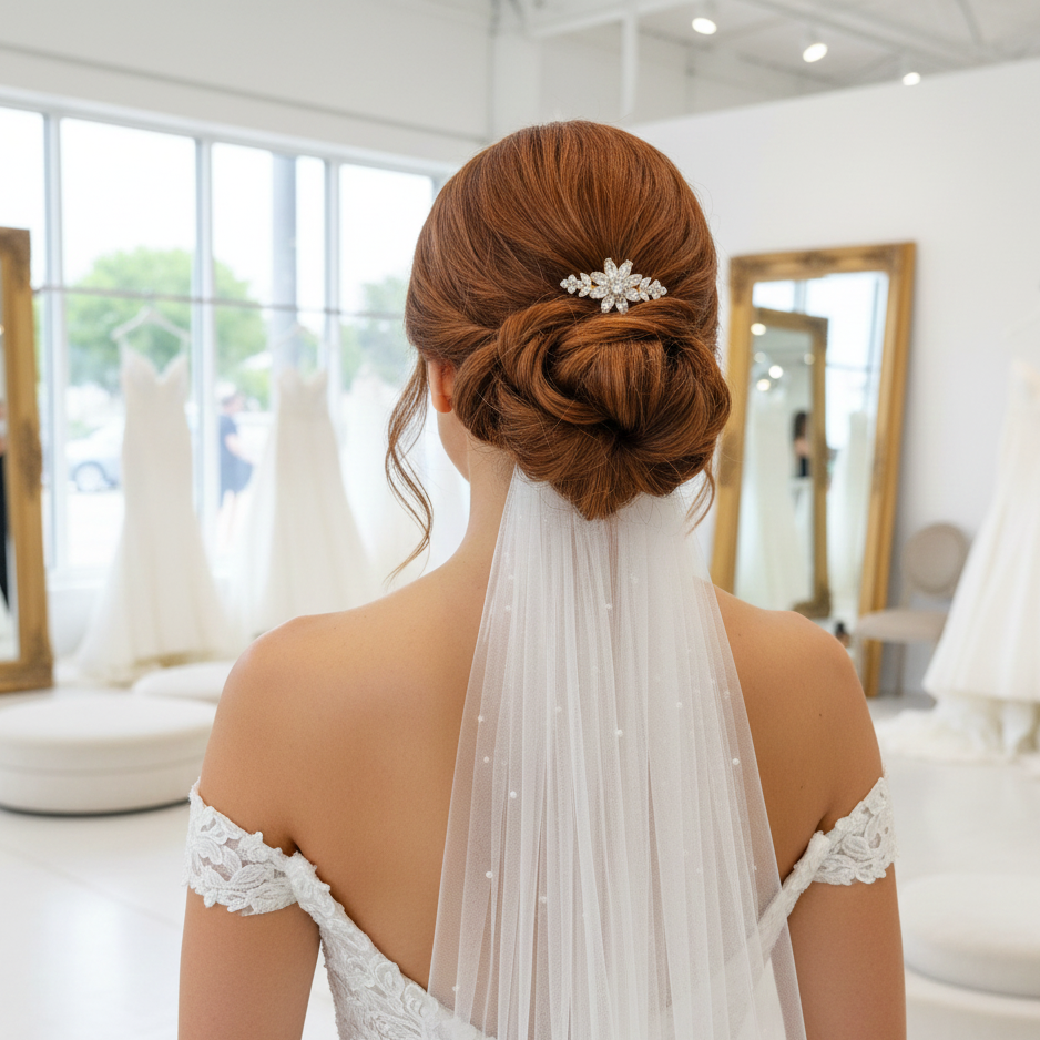 Dainty Silver Wedding Comb | Sparkling Cubic Zirconia Flower Hair Piece for Veil - Daisy