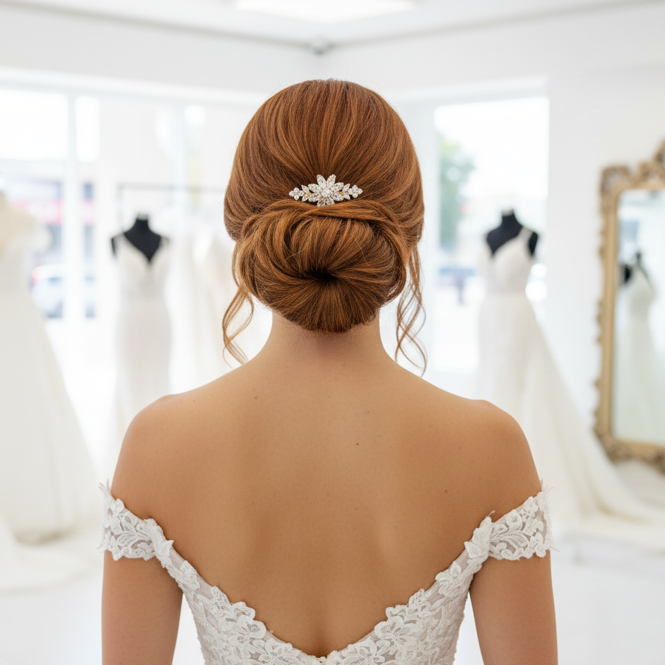 Dainty Silver Wedding Comb | Sparkling Cubic Zirconia Flower Hair Piece for Veil - Daisy