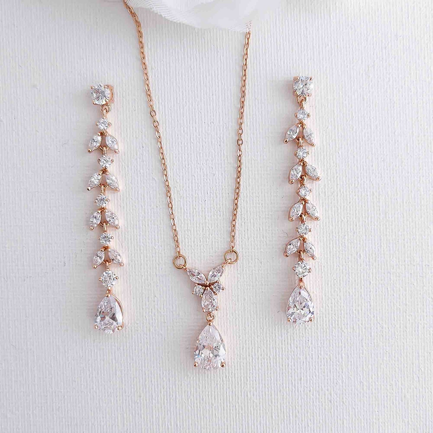 Delicate Earrings and Necklace Set for Wedding in Rose Gold-Miranda