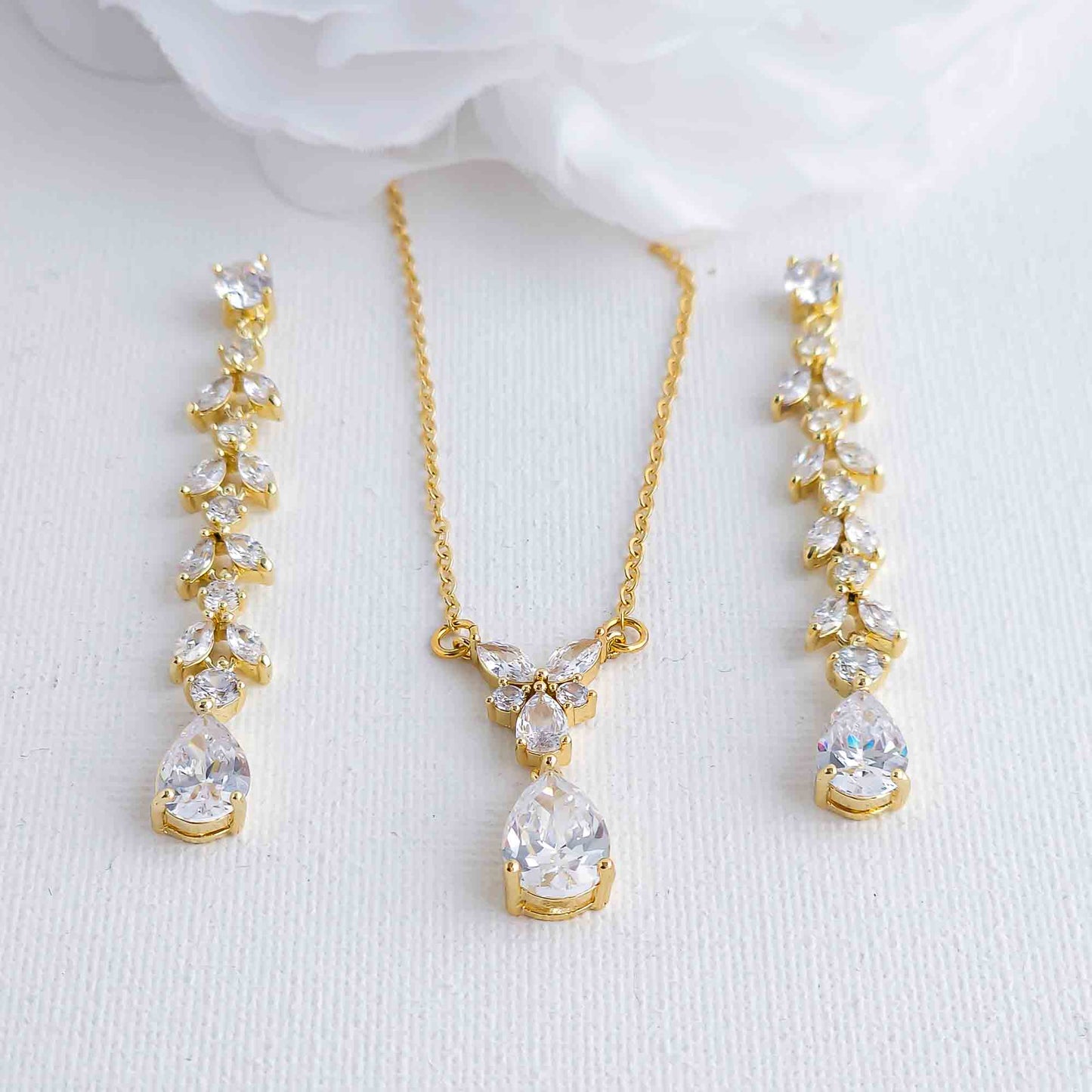 Gold Bridal Jewelry Set with Delicate Earrings and Necklace-Miranda