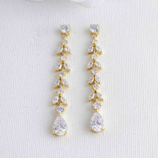 Delicate Gold Dangle Earrings for Wedding-Miranda