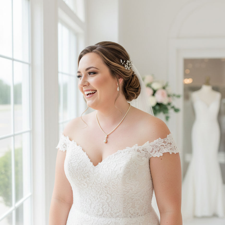 Gold Necklace with Cubic Zirconia for Weddings-Diane