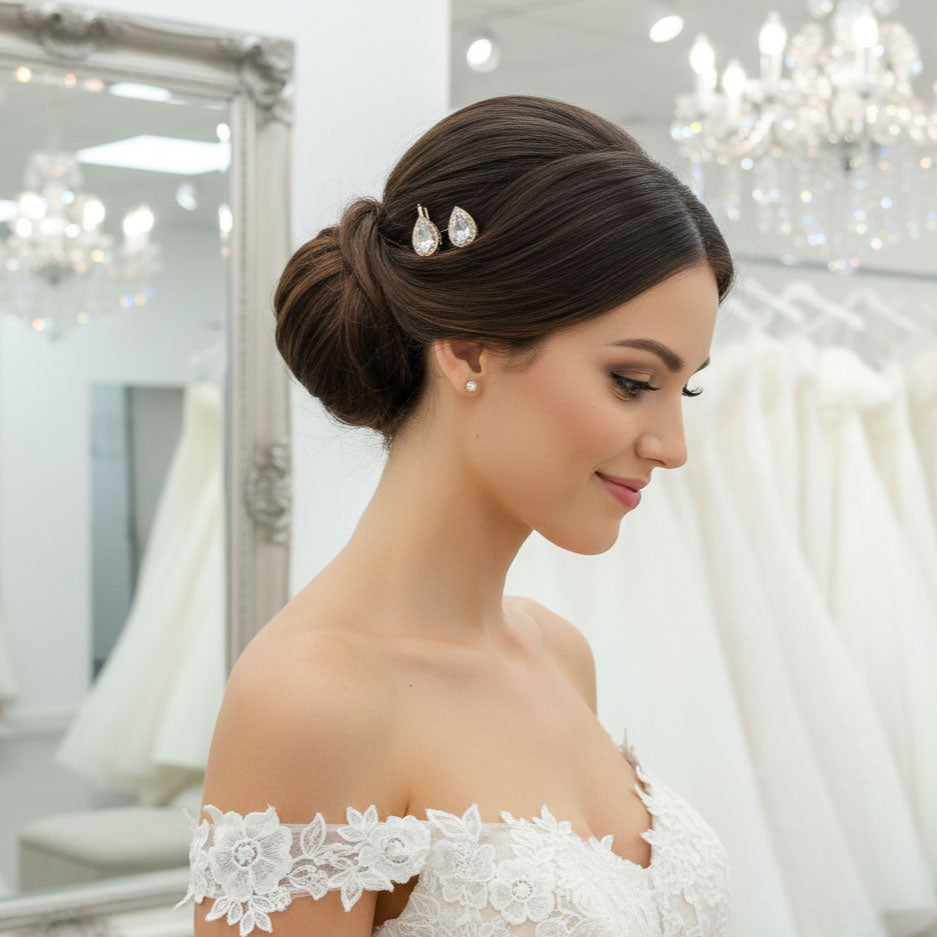 Rose Gold Teardrop CZ Hair Pins Set for Bridesmaids & Flower Girls- Evelyn