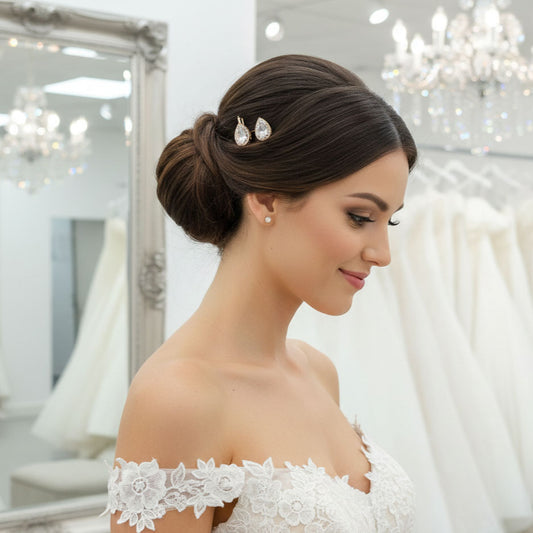 Rose Gold Teardrop CZ Hair Pins Set for Bridesmaids & Flower Girls- Evelyn