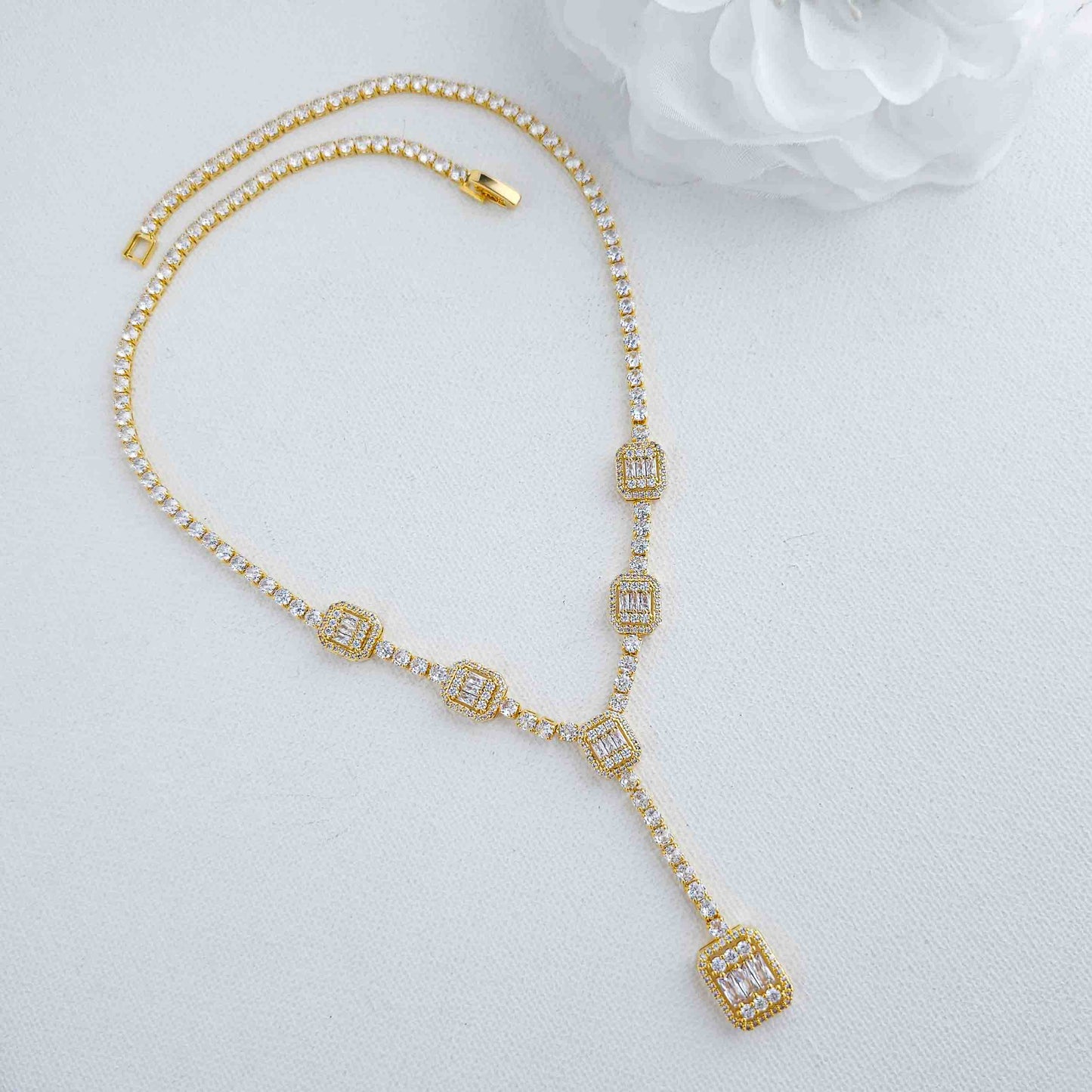 Long Drop Rose Gold Necklace-Edith