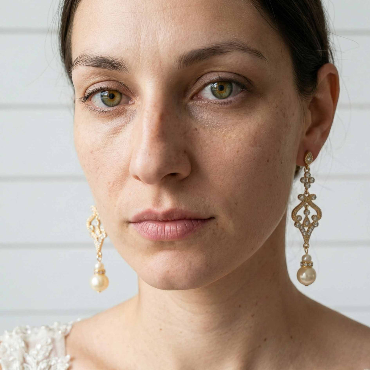 Vintage Gold Earrings with Round or Pear Pearl Drops - Elizabeth